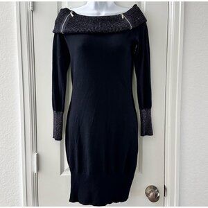 No Boundaries Womens Black Dress With Metallic Collar & Cuff Details Size M